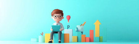 This vibrant cartoon character illustrates the concept of business growth analysis using charts and tools. Ideal for projects focused on finance and marketing.の素材