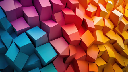 This vibrant abstract background features a mesmerizing arrangement of colorful 3D geometric shapes, perfect for creative projects and design purposes.の素材