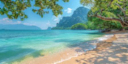 blur background of tropical beach in summerの素材