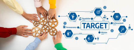 Diverse hands come together over gears, symbolizing teamwork and collaboration, with a clear focus...