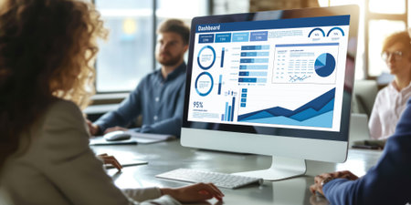 Business data dashboard provide business intelligence analytic for marketing strategy planning brisk with big data set to analyze customer demands and foreseeing business futureの素材