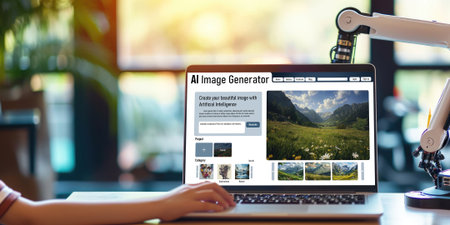 AI image generator software provide picture to graphic designer and users by text prompt brisk with use of artificial intelligence AI processing power to give image according to prompt textの素材