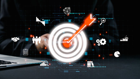 Conceptual image depicting a target achieved with a digital design showcasing various business...