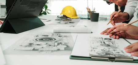 A vibrant office scene where diverse professionals engage in a brainstorming session, analyzing...