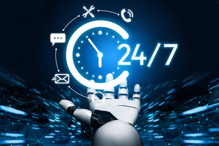 AI artificial intelligence supports 24-hour customer service with virtual assistants, real-time...
