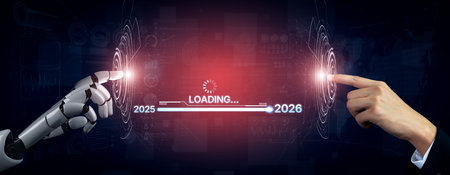 AI visualizes the transition from 2025 to 2026 using smart progress tracking, predictive...