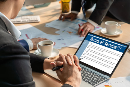 Online term of service conditions showing brisk rules and regulations in using the website on device...