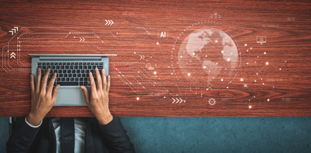 Global AI network showing connection between AI, global, and network elements across the digital...