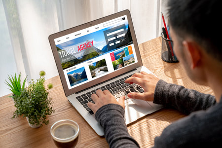 Online travel agency website for modish search and travel planning offers deal and package for flight , hotel and tour bookingの写真素材