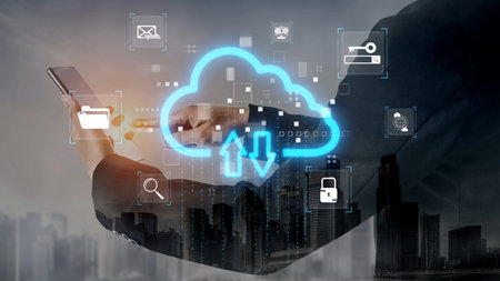 Cloud computing, cloud strategy, and cloud technology transforming digital infrastructure with...
