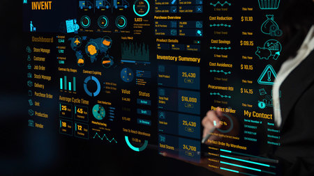Inventory management dashboard showing supply chain performance, stock levels, order cycle times,...