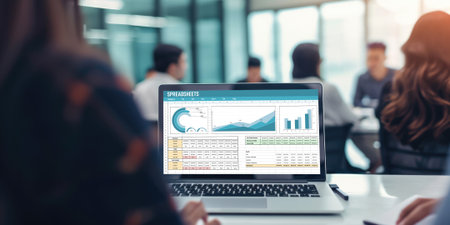 Spreadsheet document information financial startup concept. data and graphs in spreadsheet documents for online analysis project dashboard accounting digital briskの素材