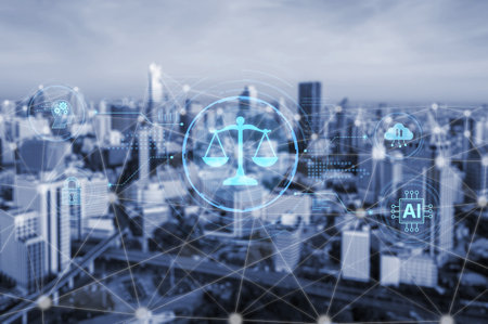 AI is transforming society, raising important ethics questions. Ethics in AI design ensures fairness. AI ethics promote responsible decision. Balancing AI power with strong ethics is essential.の写真素材