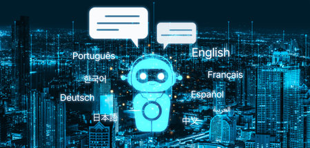 Global communication with multiple languages, digital translation tools, multilingual technology,...