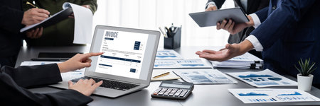 Invoice on computer screen from accounting application. Computer program for financial and budget of...