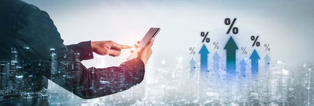 Rising interest rate reflects economic growth. Interest rate increase signals financial changes, interest rate trend drives investment, and interest rate shift affects planning. Vouchの写真素材