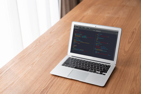 Software development programming on computer screen for modish application and program coding