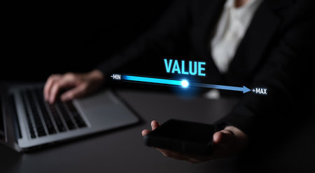 Value measurement and adjustment concept showing value, performance, and optimization level with...