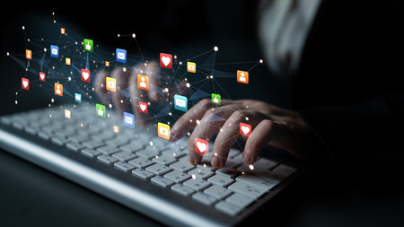 Social media interaction digital icons floating show concept of social media marketing. Online...