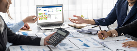 Business intelligence and data analysis concept. Analyst team working on financial data analysis...