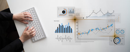 Data analytics dashboard with charts, indicators, and performance metrics, reveals trends, data...