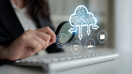 Cloud computing enables digital growth with secure data storage, scalable infrastructure, and strategic cloud-based business solutions.の写真素材