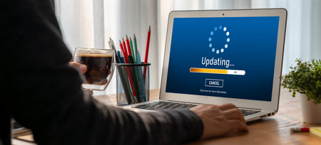 Software update on computer for modish version of device software upgradeの写真素材