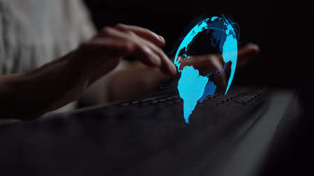Global network connection visualization showing data exchange, digital link, worldwide...