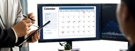 Calendar on computer software application for brisk schedule planning for personal organizer and...