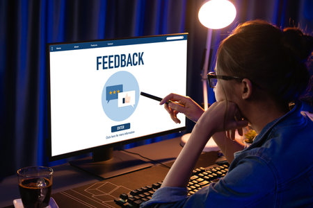 Customer feedback and review analysis by computer software for corporate businessの写真素材