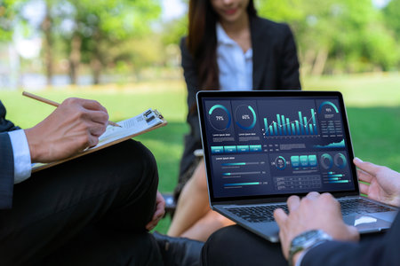 Business data dashboard provide business intelligence analytic for marketing strategy planning brisk with big data set to analyze customer demands and foreseeing business futureの写真素材