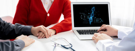 Medical science technology and futuristic healthcare virtual computer software analyze human health...