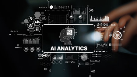 Futuristic AI Analytics Concept with Digital Graphs and Data Visualization Elements. Asymptotic...