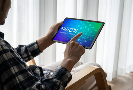 Fintech financial technology software for modish business to analyze marketing strategyの写真素材