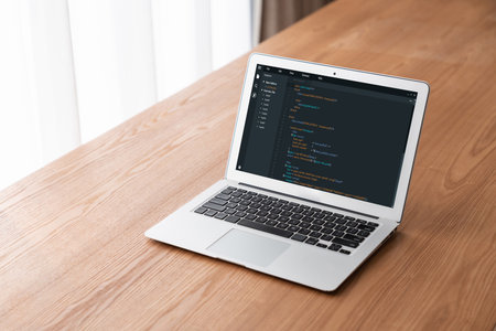 Software development programming on computer screen for modish application and program coding
