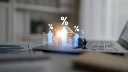 Rising interest rate reflects economic growth. Interest rate increase signals financial changes, interest rate trend drives investment, and interest rate shift affects planning.の写真素材