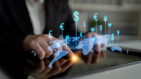 Fintech powers global currency exchange with secure digital conversion, modern platforms, and next-gen money transfer technologies.の写真素材