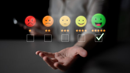 Customer feedback analysis boosts satisfaction, service quality, and business reputation through online review insights and data evaluation.の写真素材