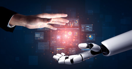 AI brain processes big data with generative AI, LLMs, and machine learning to support business...