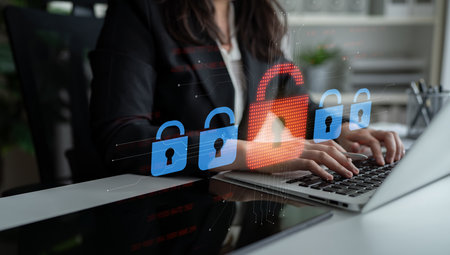 Digital security concept illustrating a cybersecurity breach, with a red unlocked padlock indicating...