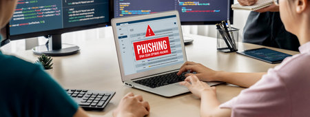 Cyber security software show alert of cyber attack for protection brisk. Danger from virus, phishing and cyber fraud.の写真素材