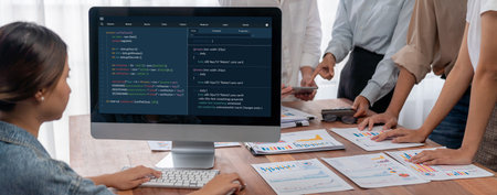 Software development programming on computer screen for brisk application and program codingの写真素材