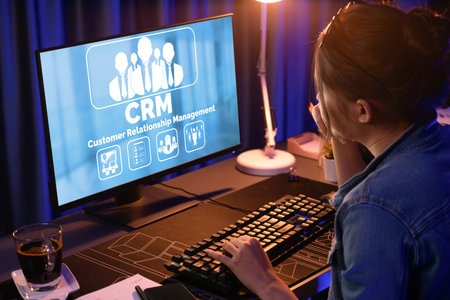 Customer relationship management system on brisk computer for CRM business and enterpriseの写真素材