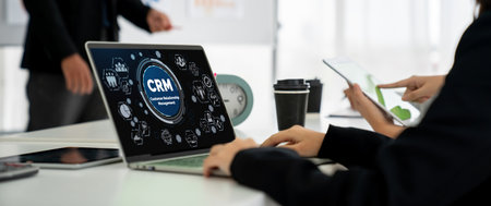 Customer relationship management system on modish computer for CRM business and enterpriseの写真素材