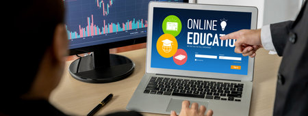 E-learning website for students to study online on the internet networkの写真素材