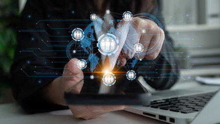 Professional networking expands business connections, fosters collaboration, and builds digital relationships for new opportunities.の写真素材