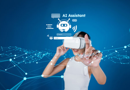 Human interact with AI artificial intelligence virtual assistant chatbot in concept of AI artificial intelligence prompt engineering, LLM AI deep learning to use generative AI for work support. FaaSの写真素材