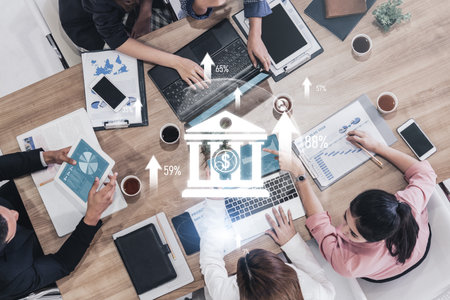 Digital banking innovation integrates finance and technology to enhance online banking, mobile services, and fintech for seamless financial experiences. Vouchの写真素材