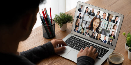 Business people on video conference for modern virtual group meeting of corporate business office workersの写真素材