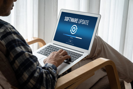 Software update on computer for modish version of device software upgradeの写真素材